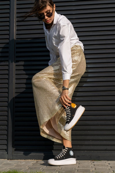 Юбка трапеция с пайетками на резинке длиной 100 см Luna 126 золото - фото 17