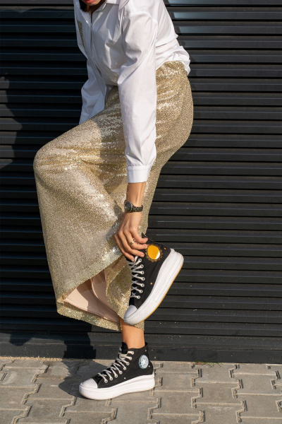 Юбка трапеция с пайетками на резинке длиной 100 см Luna 126 золото - фото 16