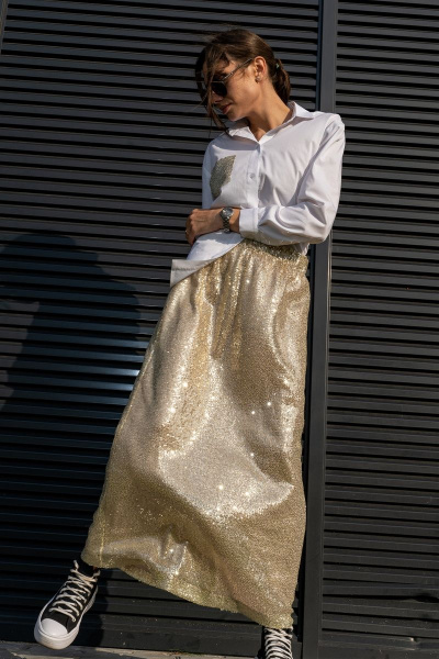 Юбка трапеция с пайетками на резинке длиной 100 см Luna 126 золото - фото 14