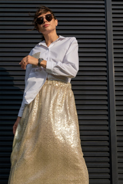Юбка трапеция с пайетками на резинке длиной 100 см Luna 126 золото - фото 13
