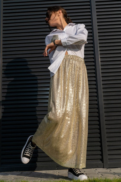 Юбка трапеция с пайетками на резинке длиной 100 см Luna 126 золото - фото 12
