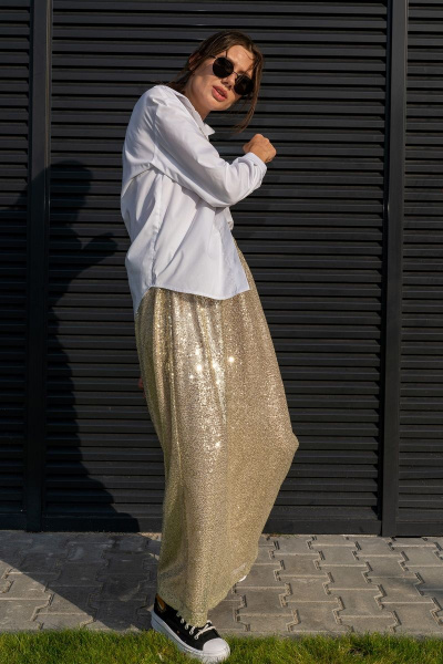 Юбка трапеция с пайетками на резинке длиной 100 см Luna 126 золото - фото 10