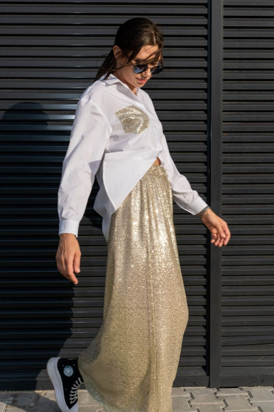 Юбка трапеция с пайетками на резинке длиной 100 см Luna 126 золото - фото 9