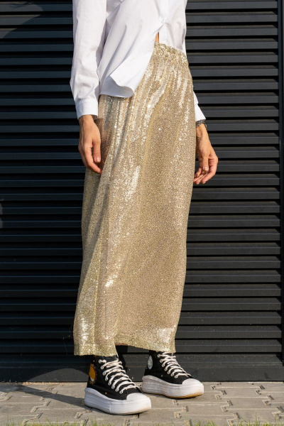 Юбка трапеция с пайетками на резинке длиной 100 см Luna 126 золото - фото 7