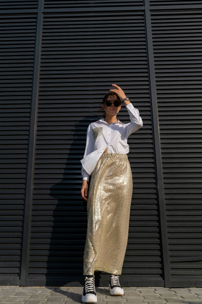 Юбка трапеция с пайетками на резинке длиной 100 см Luna 126 золото - фото 6