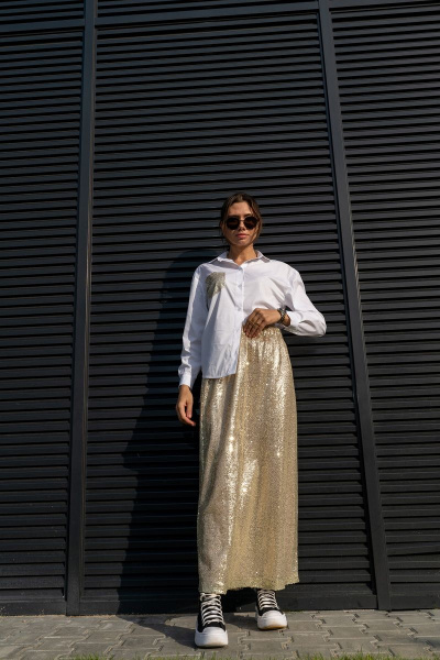 Юбка трапеция с пайетками на резинке длиной 100 см Luna 126 золото - фото 5