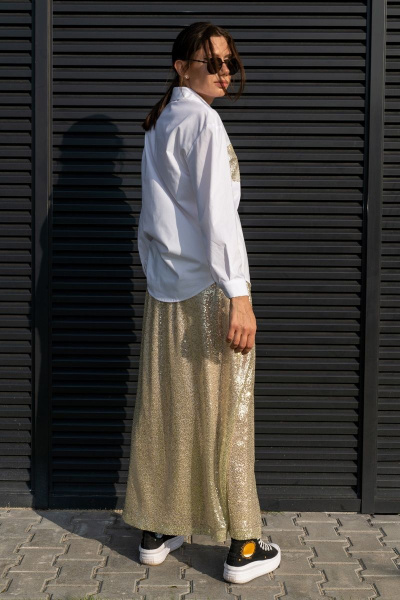 Юбка трапеция с пайетками на резинке длиной 100 см Luna 126 золото - фото 3
