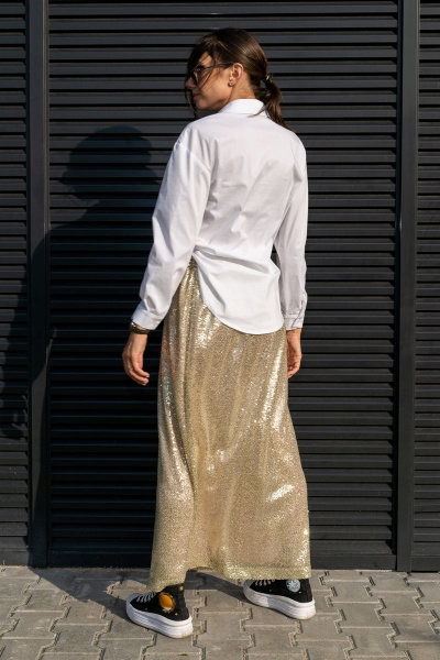 Юбка трапеция с пайетками на резинке длиной 100 см Luna 126 золото - фото 2