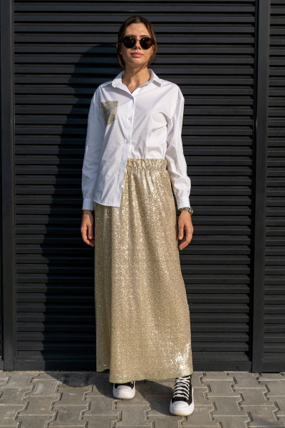 Юбка трапеция с пайетками на резинке длиной 100 см Luna 126 золото - фото 1