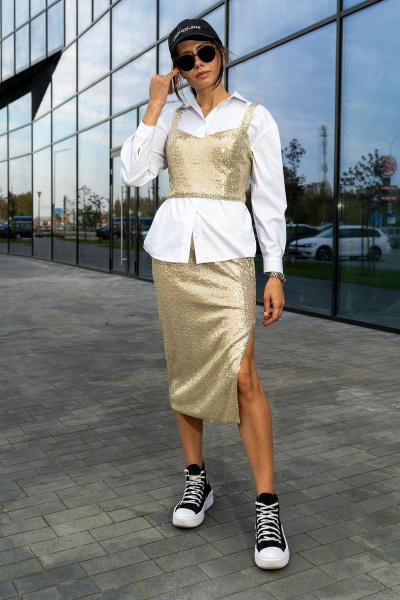 Топ и юбка из пайеток приталенного силуэта для демисезона Luna 128 золото - фото 9