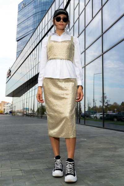 Топ и юбка из пайеток приталенного силуэта для демисезона Luna 128 золото - фото 3