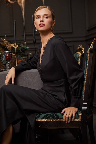 Платье макси из кружева с открытой спиной и асимметричным декором Rivoli 7122 чёрный - фото 7