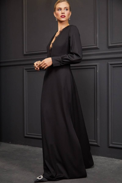 Платье макси из кружева с открытой спиной и асимметричным декором Rivoli 7122 чёрный - фото 3