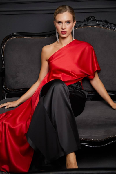 Красная атласная блуза и брюки с асимметричным кроем Rivoli 2368.1 алый - фото 4