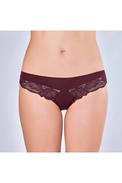 Трусы из хлопка с эластичным кружевом высокого пояса Verally 1066-2 бургунд - фото 1