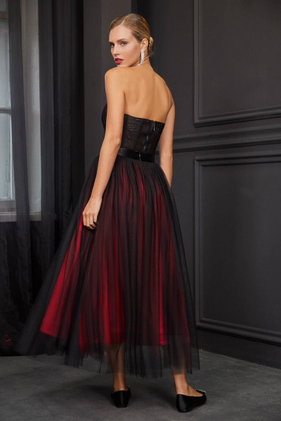 Топ и юбка в нарядном стиле из атласа и сетки с корсетной отделкой Rivoli 2303+4042 чёрный/алый - фото 2