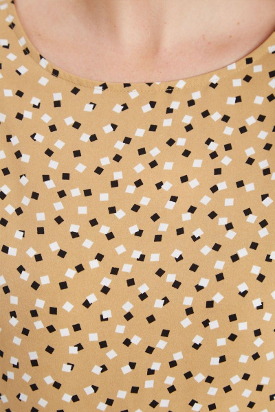 Бежевая блузка с разрезами и складками из легкой ткани IVARI 417/1 принт"ромбики" - фото 7