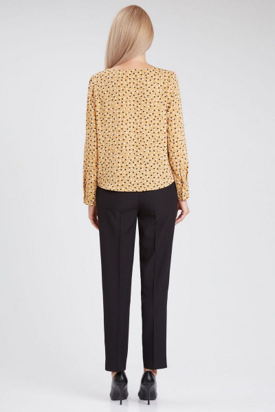 Бежевая блузка с разрезами и складками из легкой ткани IVARI 417/1 принт"ромбики" - фото 5