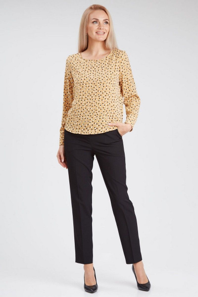 Бежевая блузка с разрезами и складками из легкой ткани IVARI 417/1 принт"ромбики" - фото 4