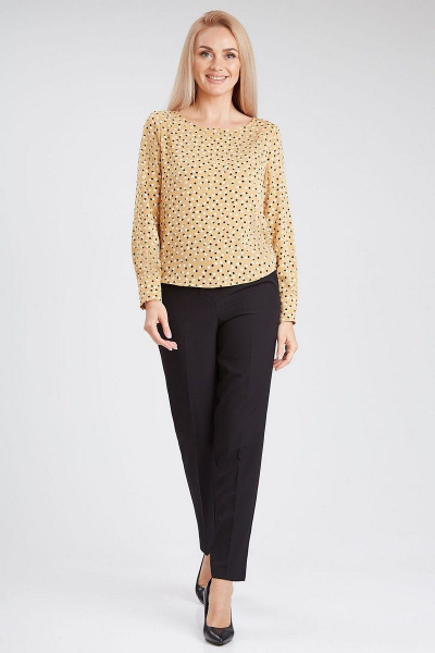 Бежевая блузка с разрезами и складками из легкой ткани IVARI 417/1 принт"ромбики" - фото 3