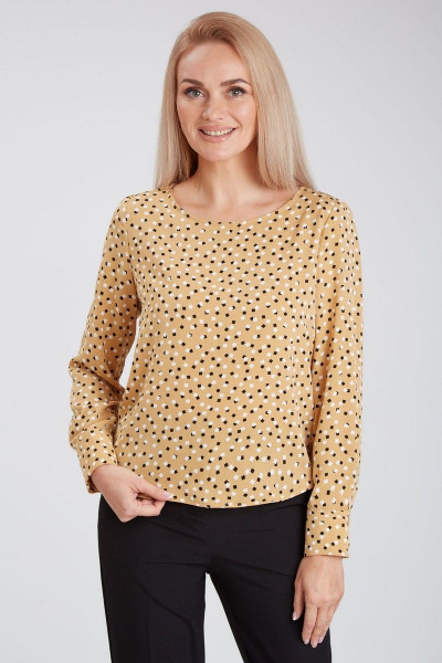 Бежевая блузка с разрезами и складками из легкой ткани IVARI 417/1 принт"ромбики" - фото 2