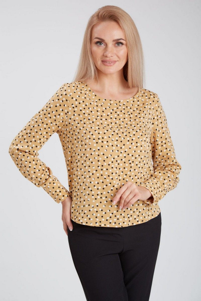 Бежевая блузка с разрезами и складками из легкой ткани IVARI 417/1 принт"ромбики" - фото 1