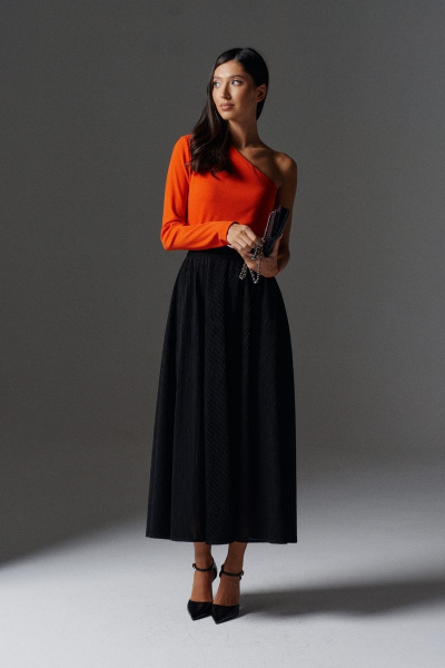 Нарядная черная юбка длины миди из грузинского материала ANNETE A1101 - фото 1