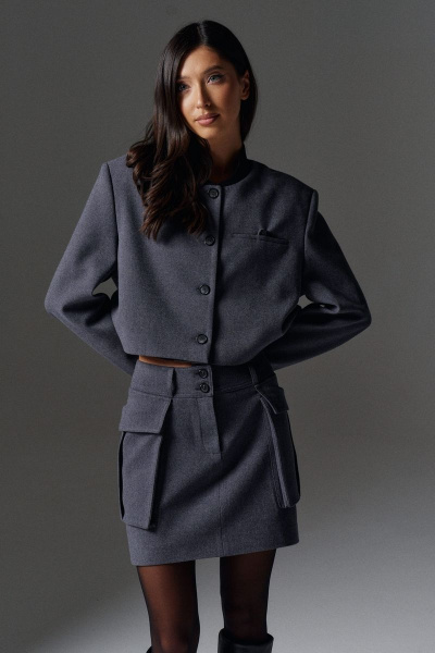 Юбка демисезонная серая на каждый день без застёжки ANNETE A1121 - фото 1