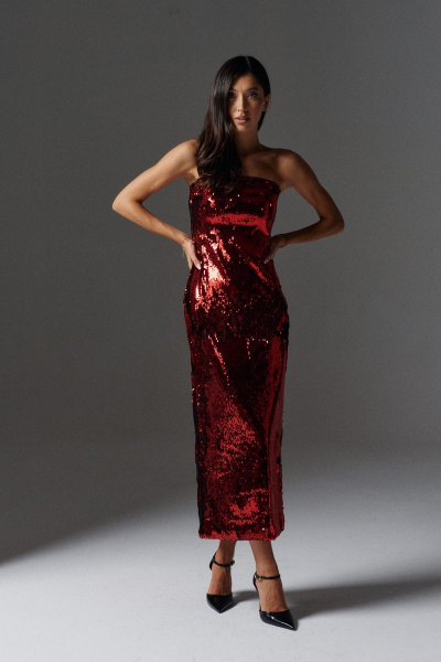 Платье из пайеток с открытыми плечами и облегающим силуэтом ANNETE A3477 - фото 2