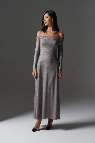 Платье с полуоткрытыми плечами и люрексовыми вставками ANNETE A3481 - фото 4