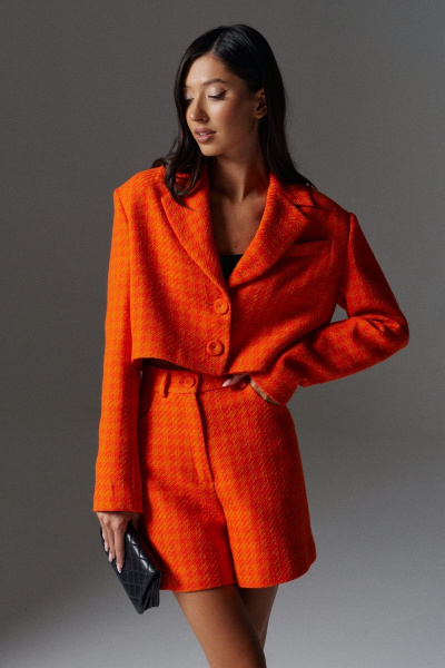 Нарядный оранжевый жакет с шортами из текстиля ANNETE A4168 - фото 2