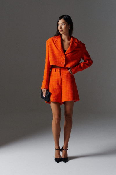 Нарядный оранжевый жакет с шортами из текстиля ANNETE A4168 - фото 1