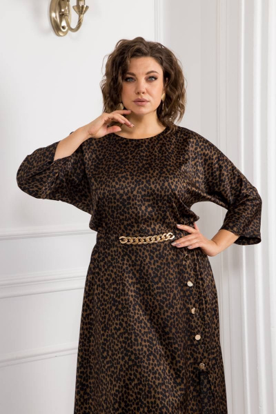 Элегантное платье из текстиля с глубоким разрезом Danaida 2131 леопард - фото 3