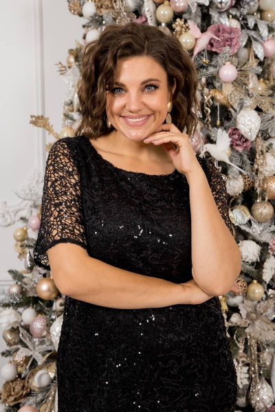 Платье до колена с пайетками и сеткой нарядное Danaida 2196 черный - фото 8