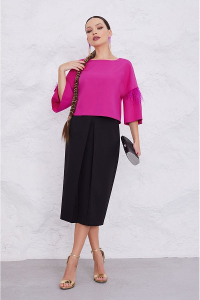 Женский костюм юбочный с рукавами-метелками и складками Lissana 4844 - фото 1