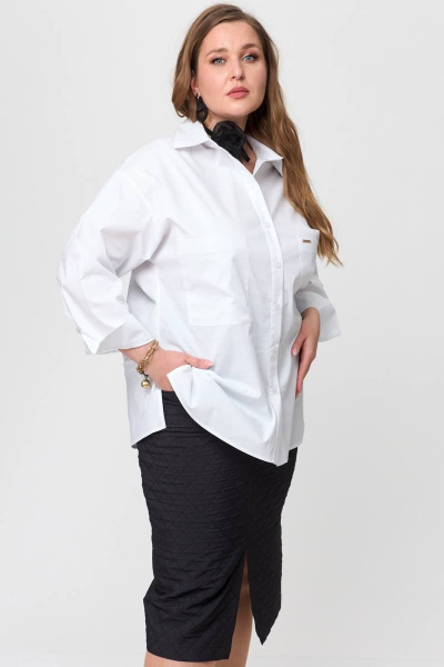 Стильная демисезонная белая рубашка-оверсайз из текстиля SOVA 11078 белый - фото 3