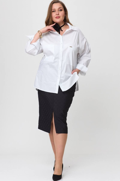 Стильная демисезонная белая рубашка-оверсайз из текстиля SOVA 11078 белый - фото 2
