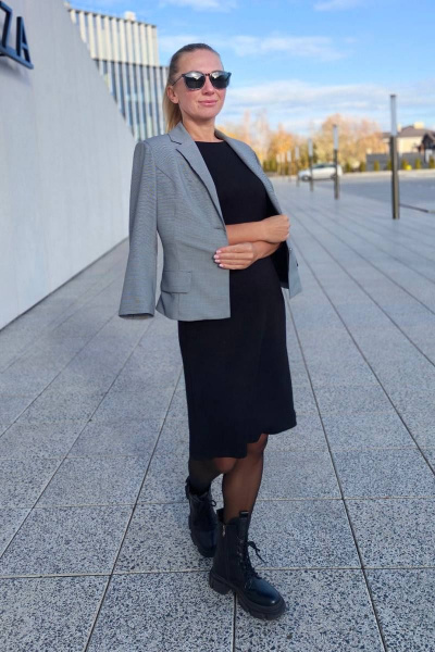 Полуприлегающий жакет в гусиный лапка с рукавом 3/4 S. Veles 5-125 гусиная лапка - фото 3