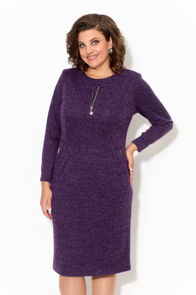 Платье баклажановое из трикотажа с кожаной отделкой TrikoTex Stil М5916 баклажан - фото 4