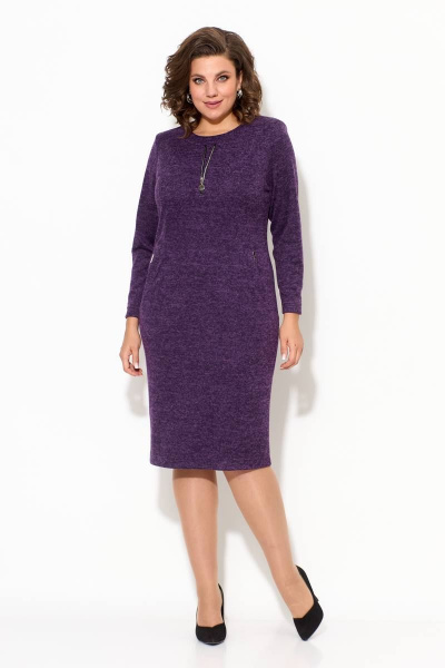 Платье баклажановое из трикотажа с кожаной отделкой TrikoTex Stil М5916 баклажан - фото 1