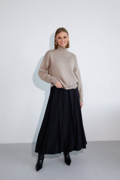 Черная юбка-баллон с подкладкой и поясом PUR PUR 11-238 - фото 1