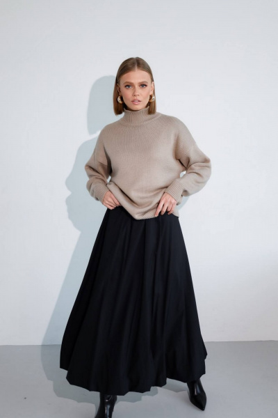 Черная юбка-баллон с подкладкой и поясом PUR PUR 11-238 - фото 2