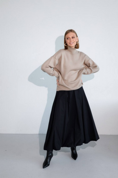 Черная юбка-баллон с подкладкой и поясом PUR PUR 11-238 - фото 3