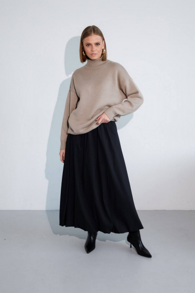 Черная юбка-баллон с подкладкой и поясом PUR PUR 11-238 - фото 4