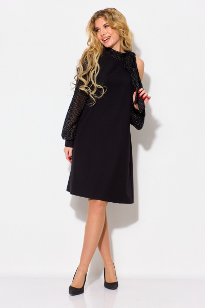 Элегантное платье-трапеция с бантом на плече Talia fashion 417 черный - фото 5