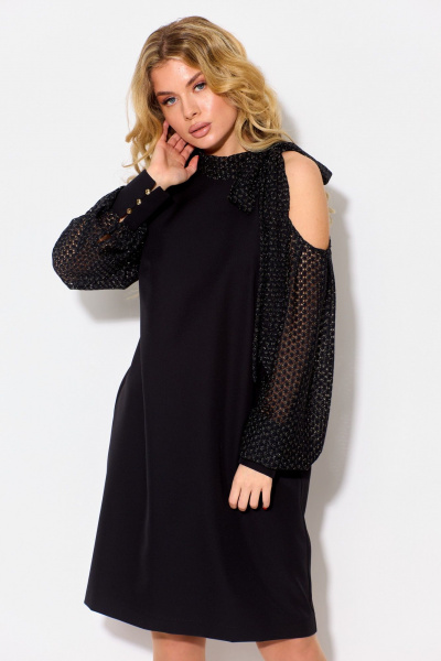 Элегантное платье-трапеция с бантом на плече Talia fashion 417 черный - фото 3