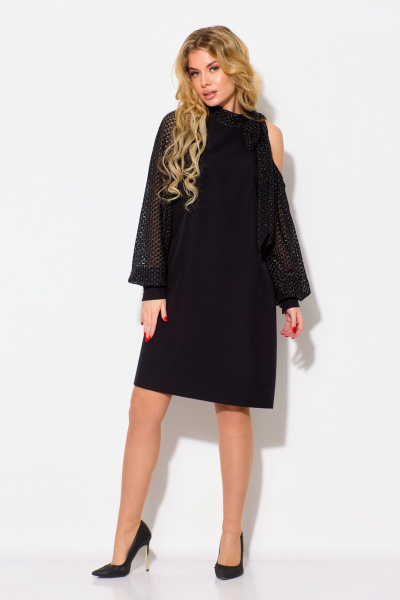 Элегантное платье-трапеция с бантом на плече Talia fashion 417 черный - фото 4