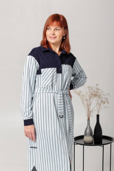 Платье прямого силуэта с асимметричными кокетками Соджи 561 голубой - фото 5