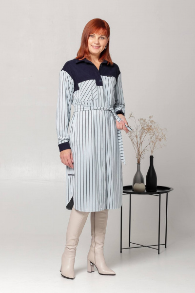 Платье прямого силуэта с асимметричными кокетками Соджи 561 голубой - фото 1