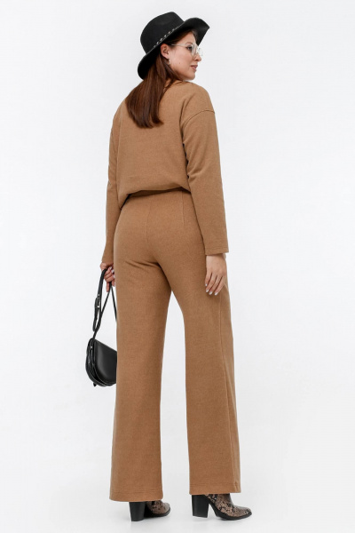 Брюки расширенного силуэта с поясом из плотного трикотажа La rouge 8053 кэмел - фото 3